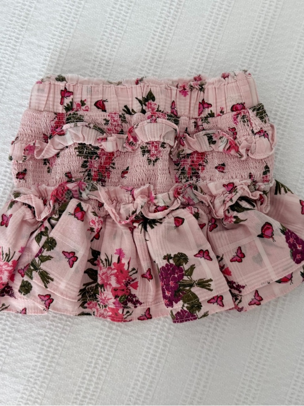 LOVE SHACK FANCY Pink Floral Ruffle Skirt - 2-3y